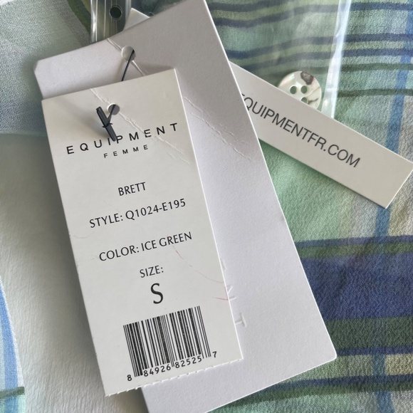 EQUIPMENT NWT WOMENS SP BUTTON-DOWN LONG SLEEVE SHEER TOP BLUE GREEN PLAID SILK - Picture 10 of 12